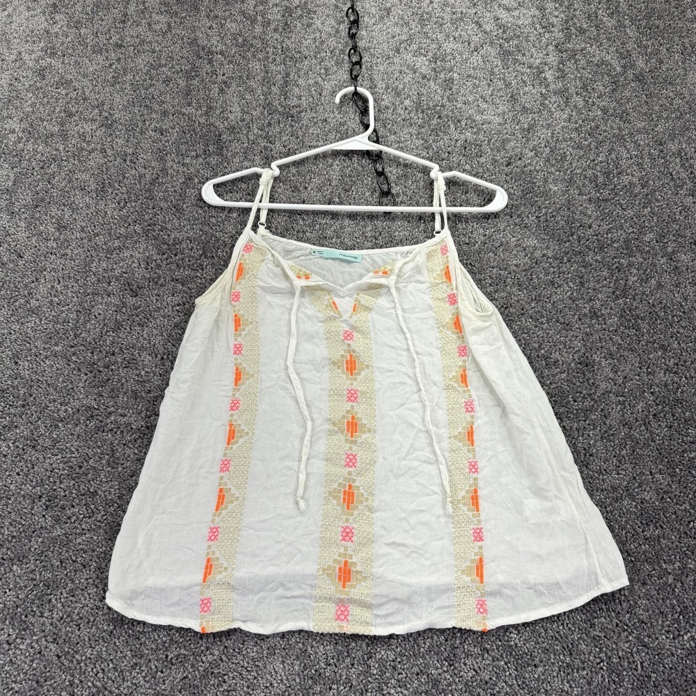 Maurices Tank Top Womens Medium White Embroidered V Neck Strappy Casual Summer